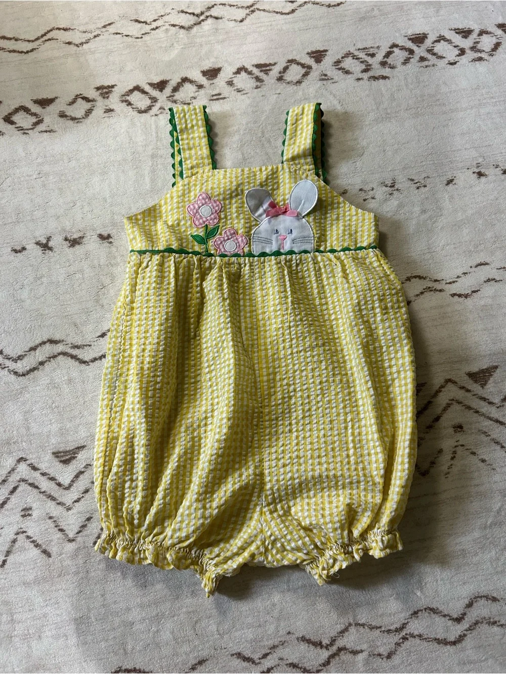 Samara 4T Yellow Seersucker Bunny Easter Bubble Romper Cottagecore